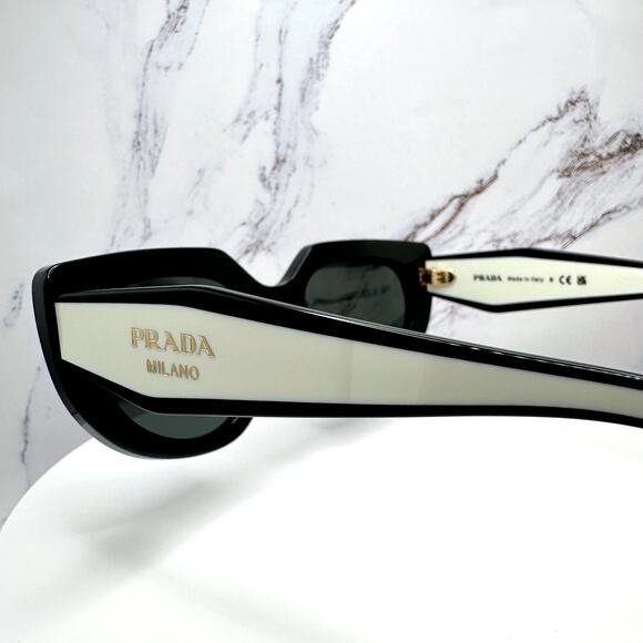 New PRADA Sunglasses Black White Talc Gold Symbole Oval Cat Eye Womens main image 9